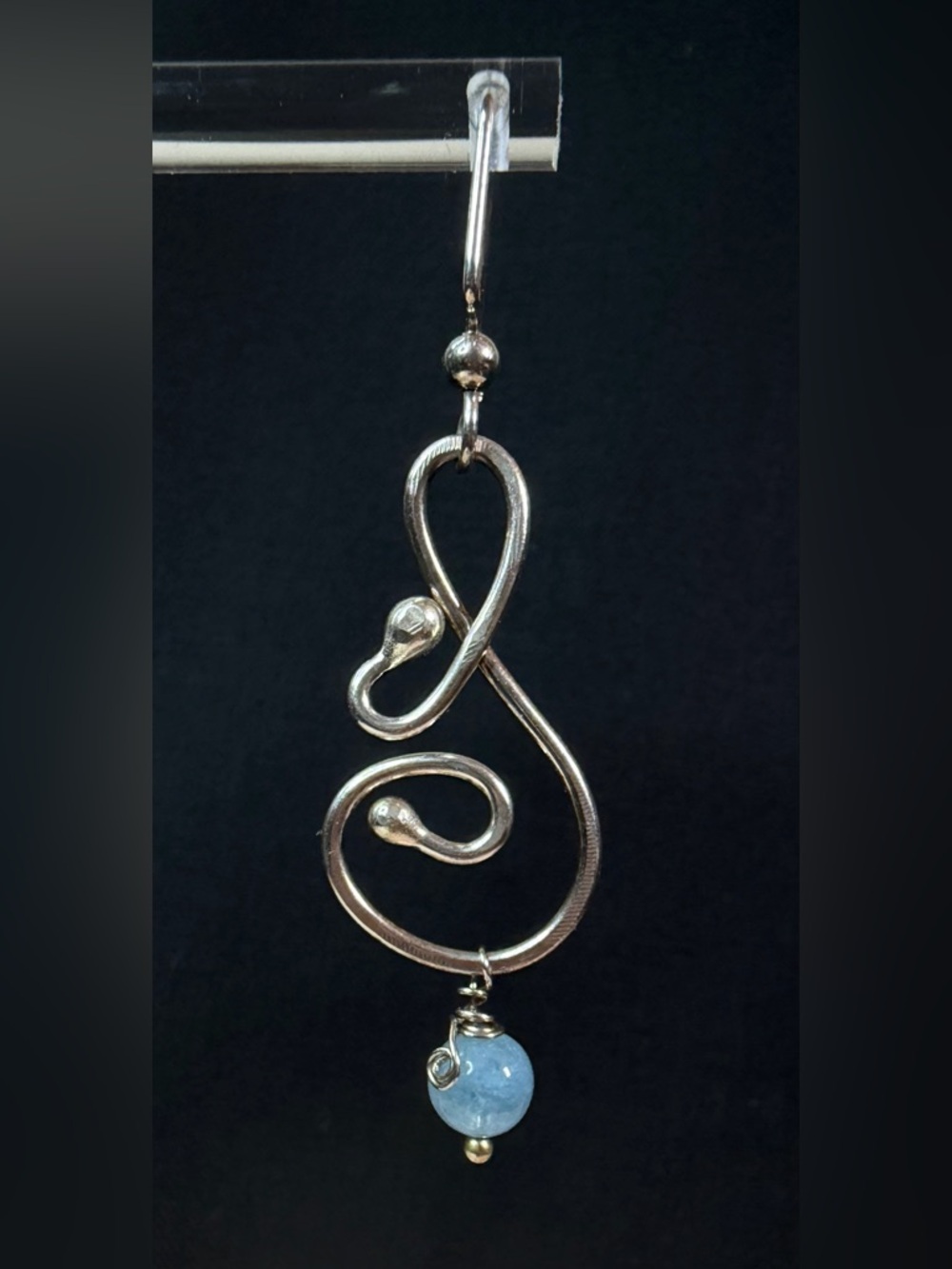 Sterling Silver Aquamarine Artisan Hand Crafted Dangle Earrings - Picture 4 of 8